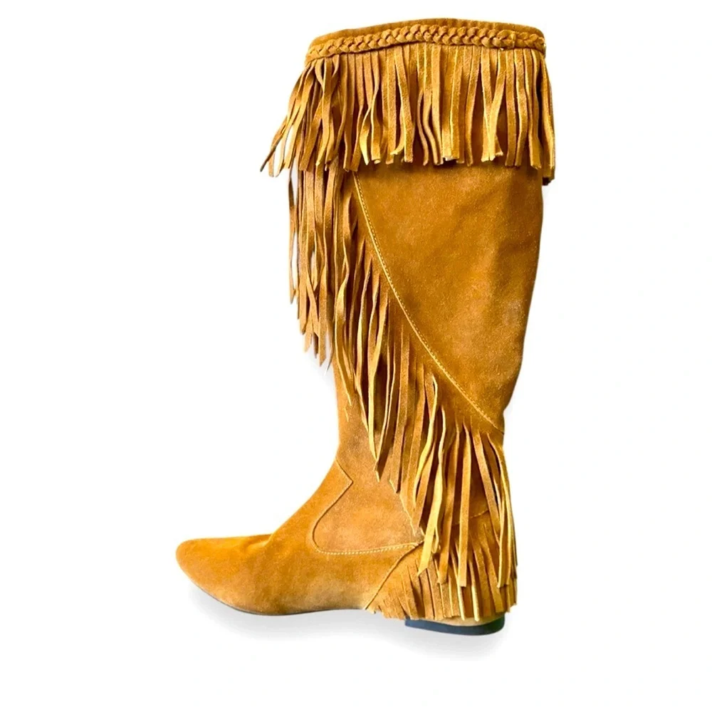 Sam Edelman Utah Tan Suede Fringe Moccasin Boots 6.5